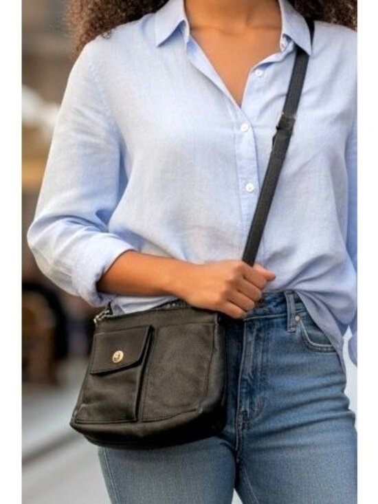 Roots Handbags - Roots Soft Black Pebbled Leather Crossbody Villager Purse With Adjustable Strap